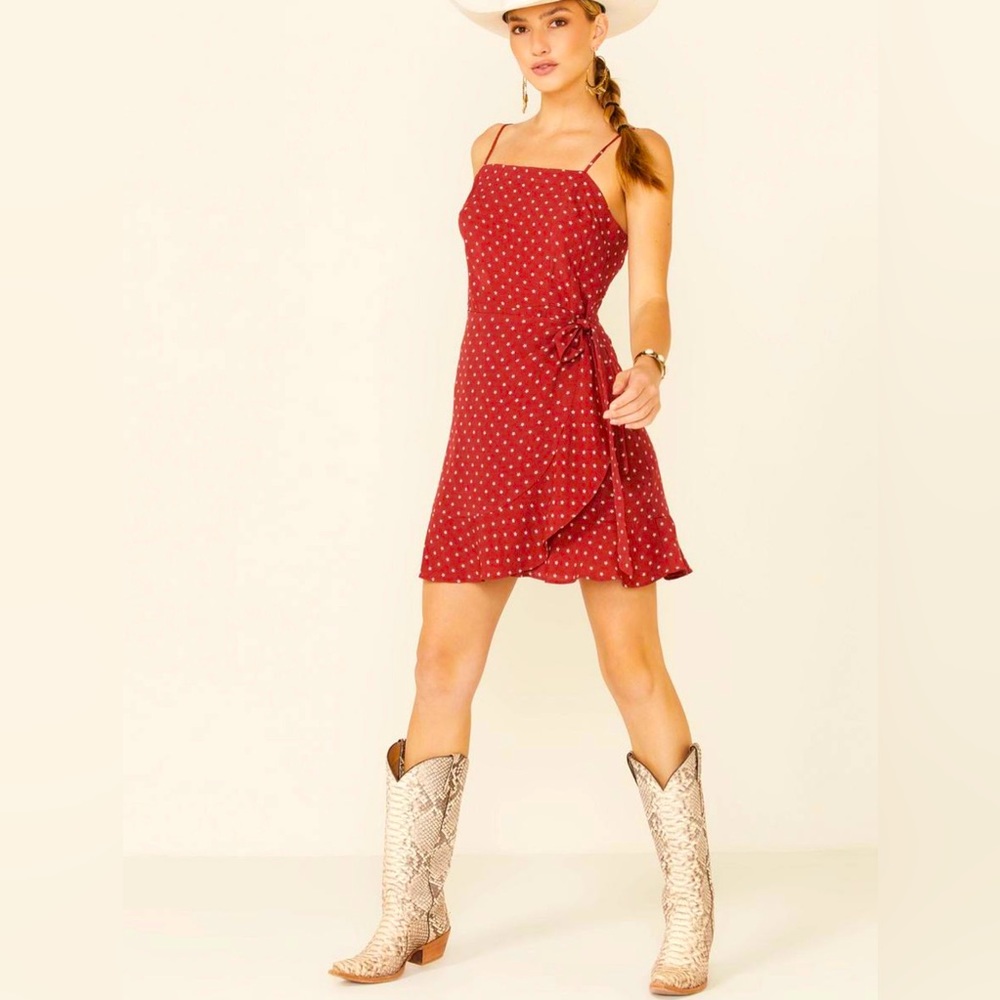 Very J     Women’s Floral Dot Faux Wrap Dress
